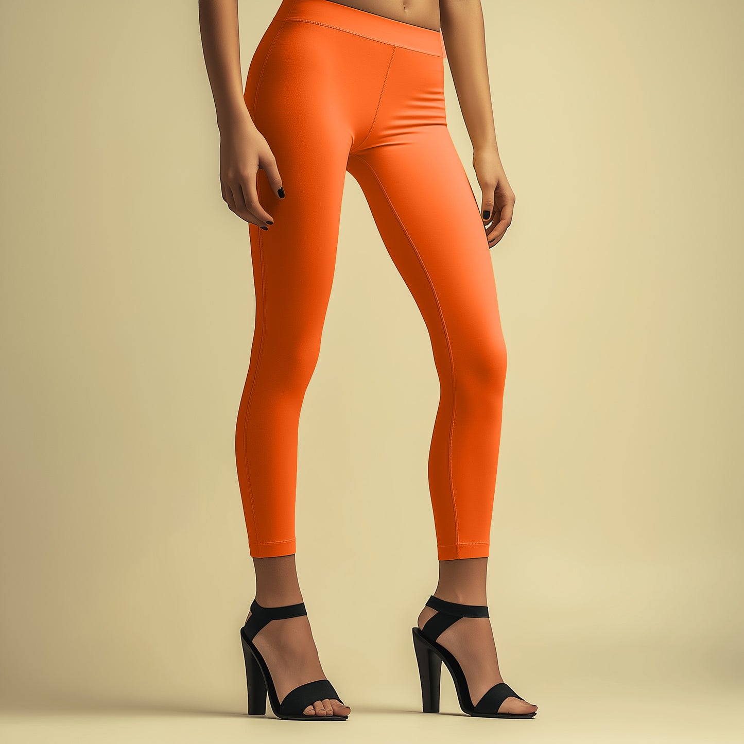 Elegant Neon Orange Ankle Leggings