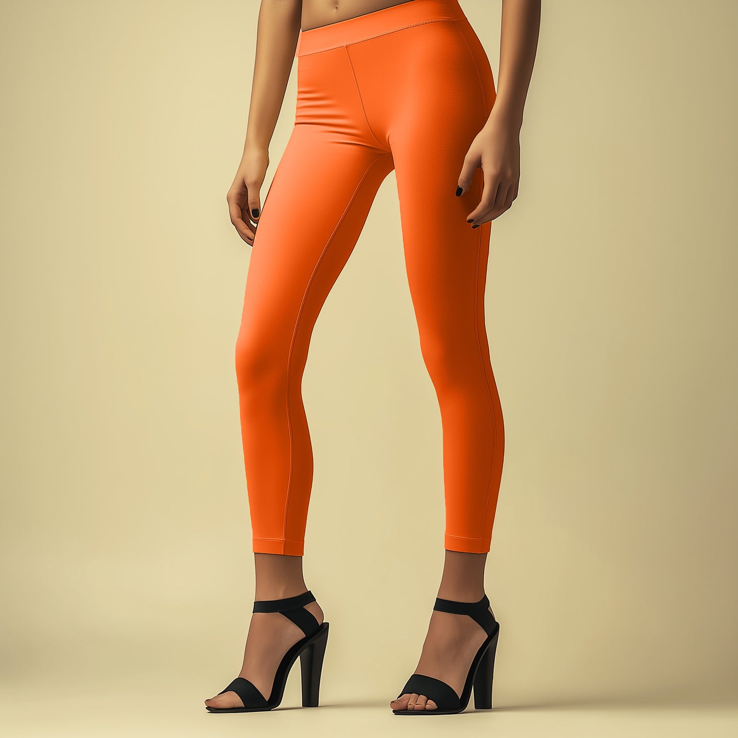 Elegant Neon Orange Ankle Leggings